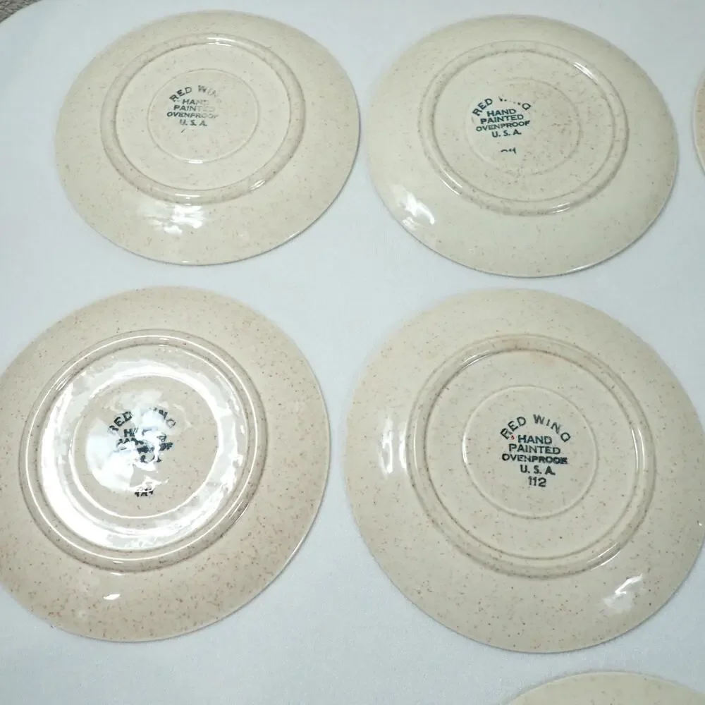 Red Wing Bob White Quail 10 Cup Saucer Sets MCM Hand Painted Pottery Vintage